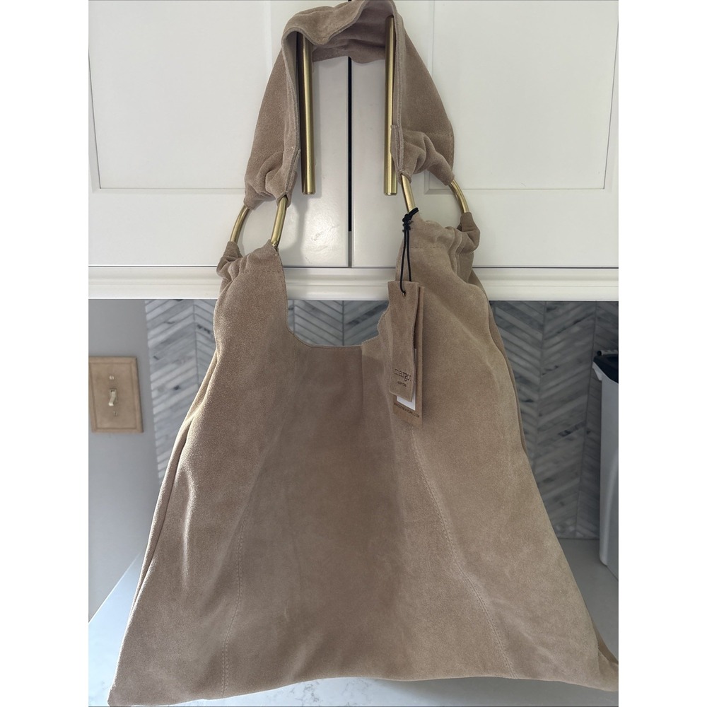 Margot New York Dakota Brown Suede Shoulder Large Hobo Bag Tote Minimalist NWT